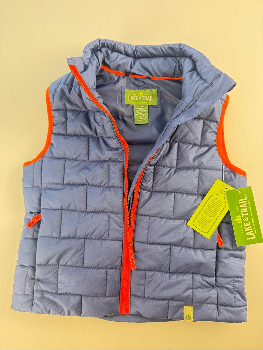 Lake & Trail Kids Lightweight Quilted Vest in Blue with Orange Trim